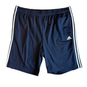 Adidas Mens 2XL Navy Blue 3-Stripe Running Shorts Athleisure Gym Workout BigTall